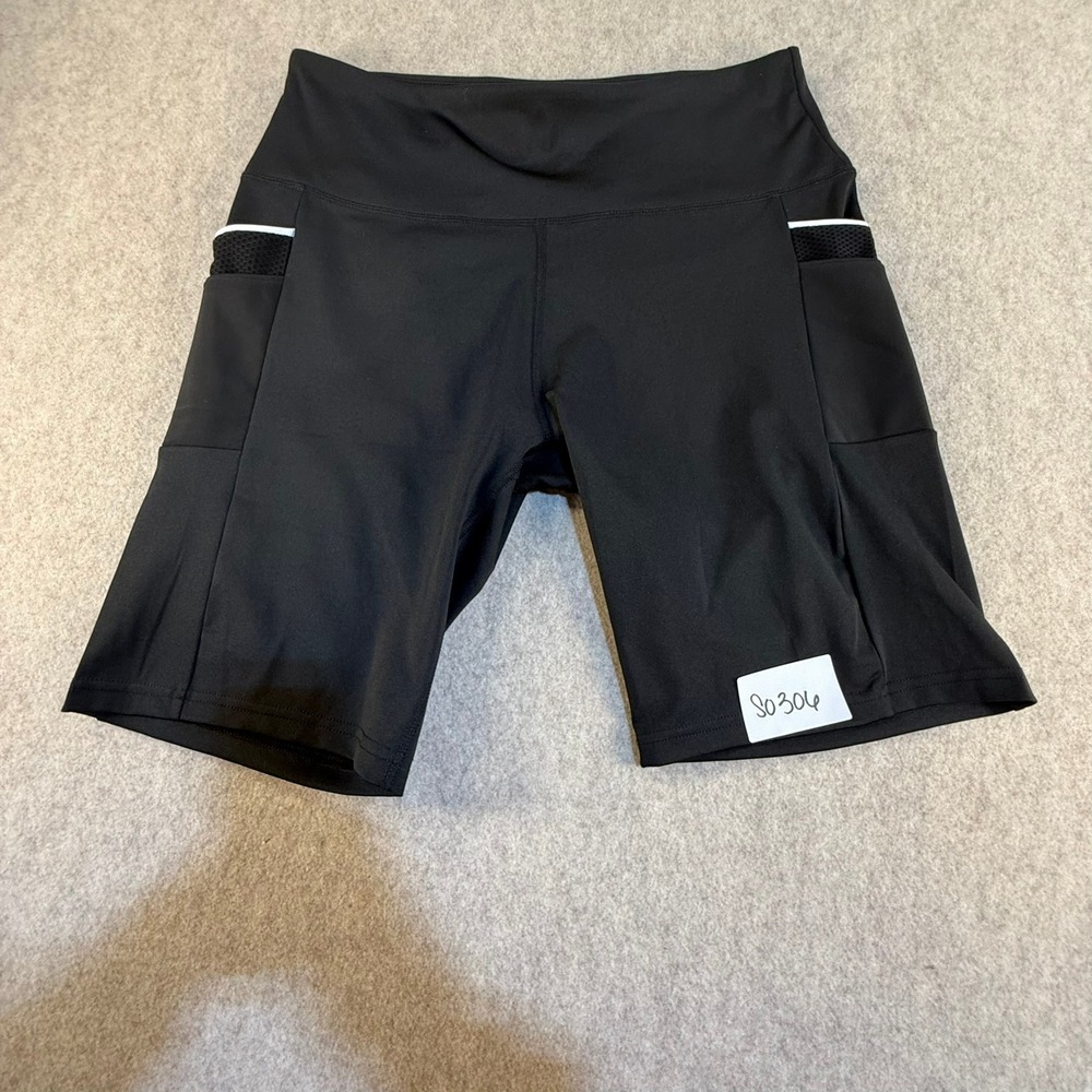 Vital Life Mens Black‎ High Waisted Biker Shorts 2XL Pocket Reflective Athletic